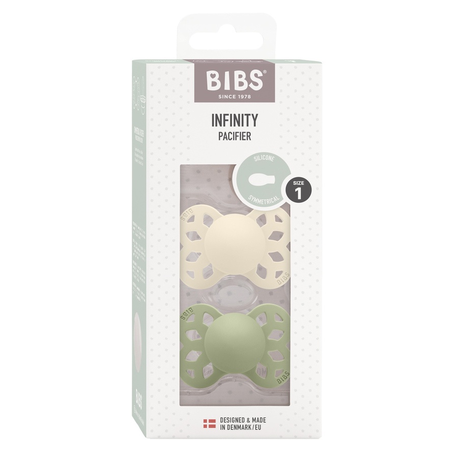 BIBS Pacifier Infinity Symmetrical Silicone Ivory/Sage Size 1 2pc