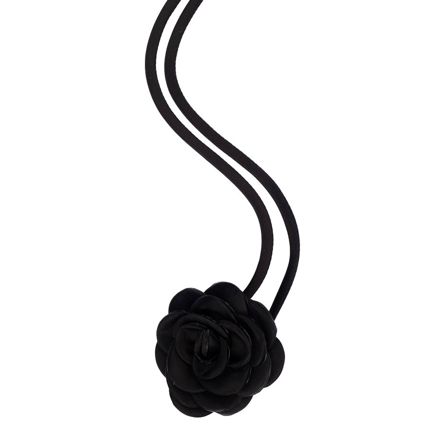 DARK Satin Rose Brooch Small Black