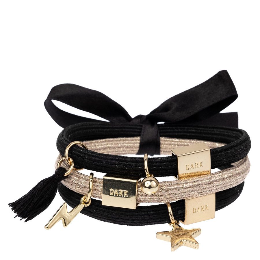 DARK Hair Ties with Charms Combo All Black With Gold